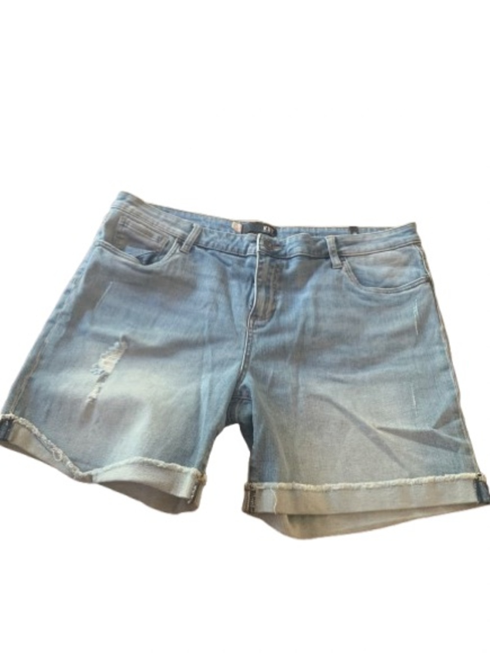 Kut From The Kloth Light Wash Distressed Denim Shorts Size 18 Cuffed Stretch